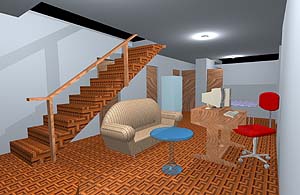 Vista en Perspectiva de interior de casa 3D